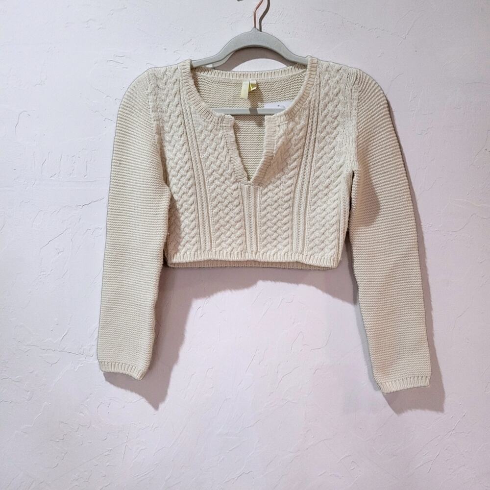 IRO Cropped V-Neck Sweater 100% Wool in Cream Size Small New With Tag